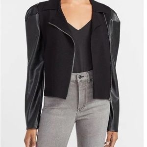 Express Leather Puff Long Sleeve Black Jacket
